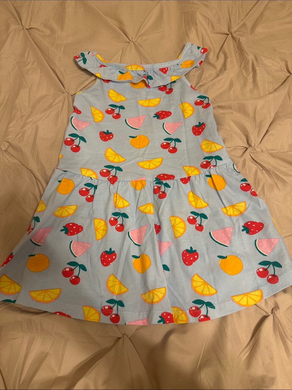 Primark Blue Fruit-Print Ruffle Neck Dress